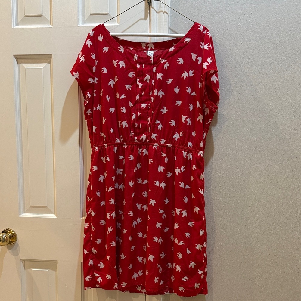 Old Navy Red Dress with White Bird Print